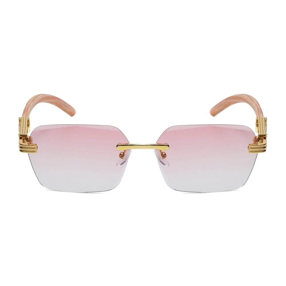 Womens Eyewear Sunglasses Pink Gradient Lens Gold Faux Wood Temples Female Gafas